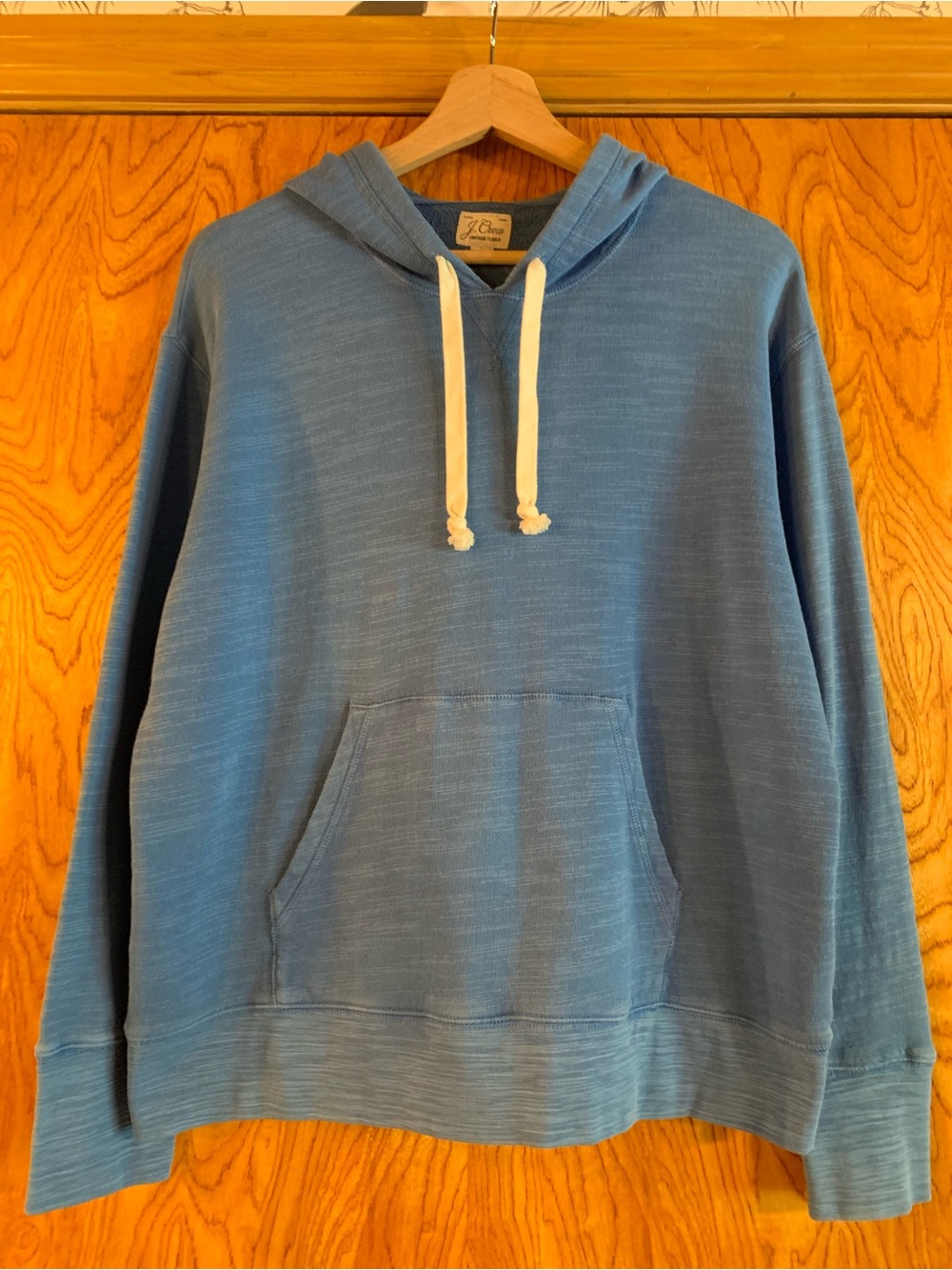 J. Crew Vintage Fleece Light Blue Pullover Hoodie with Cream Drawcords